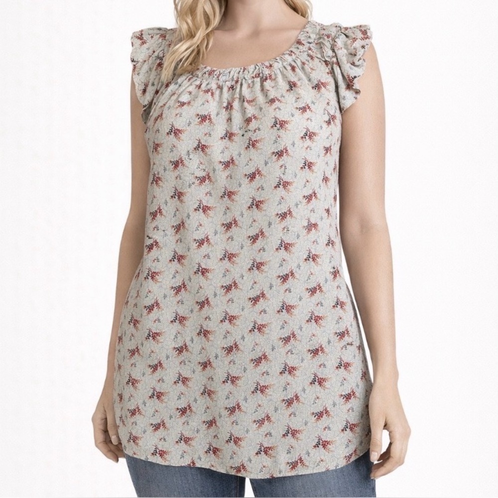Zara women blouse top silk blend blouson leaf fall print lightweight SZ M